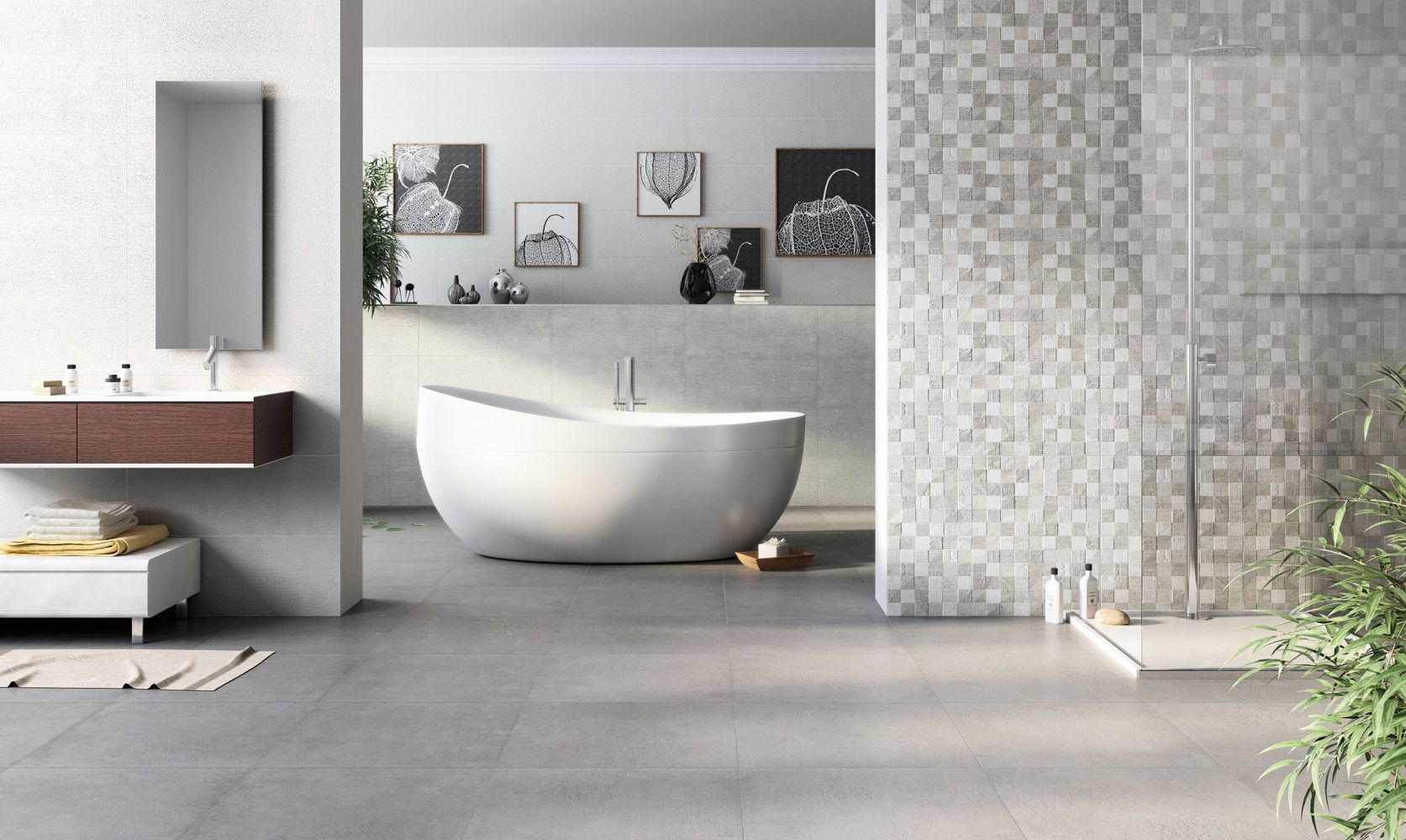 Un bagno con vasca, lavandino, specchio e doccia.