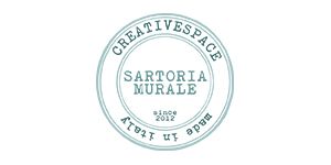 Su sfondo bianco è raffigurato il logo della sartoria murale.