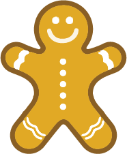 A gingerbread man with a smile on his face.