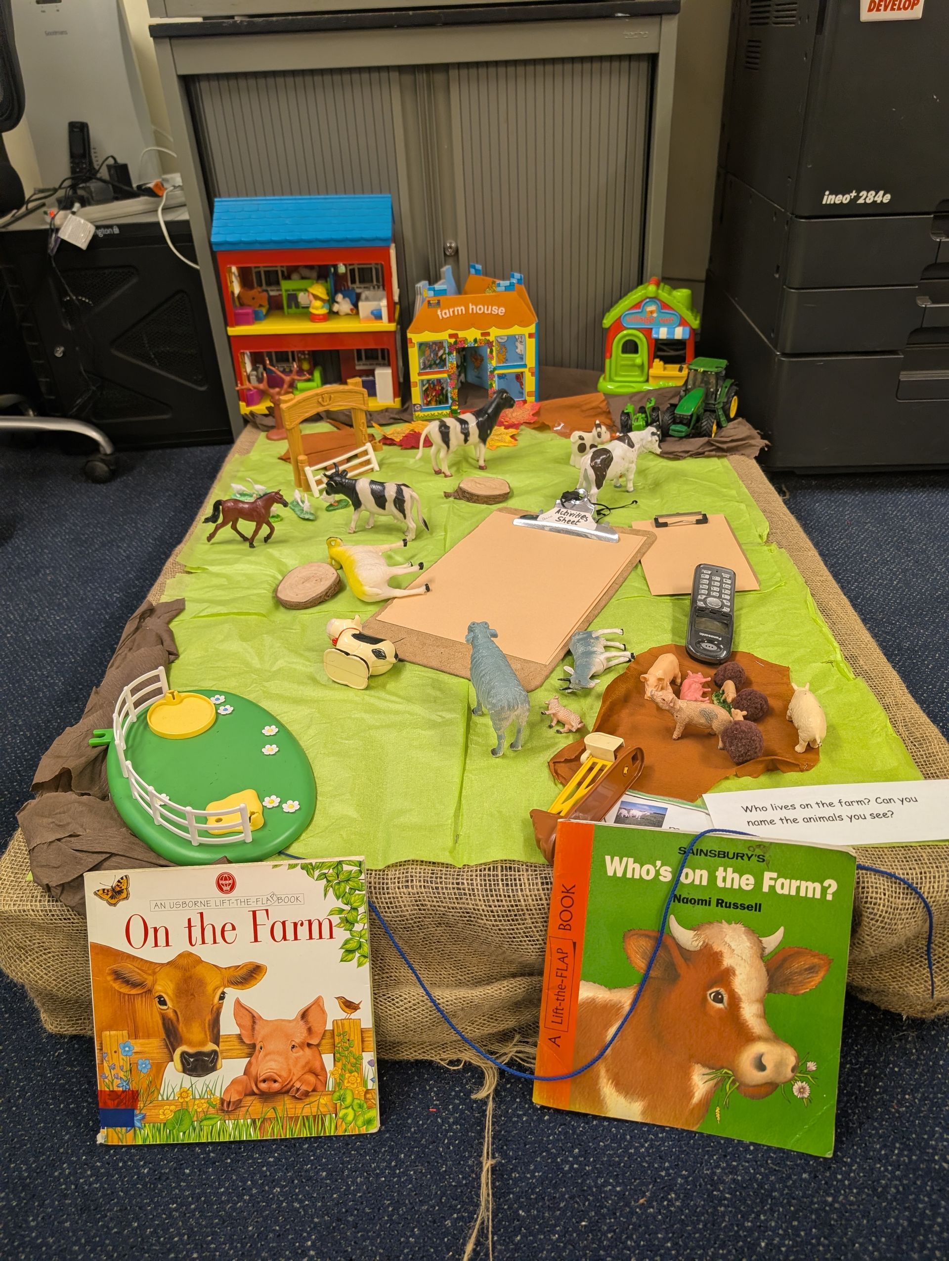 farm animal role play set up at gingerbread cottage playgroup
