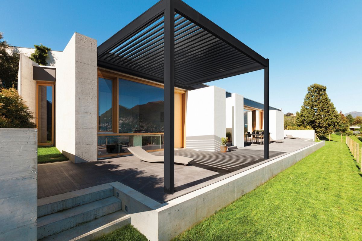 A house with a concept outdoor louvre