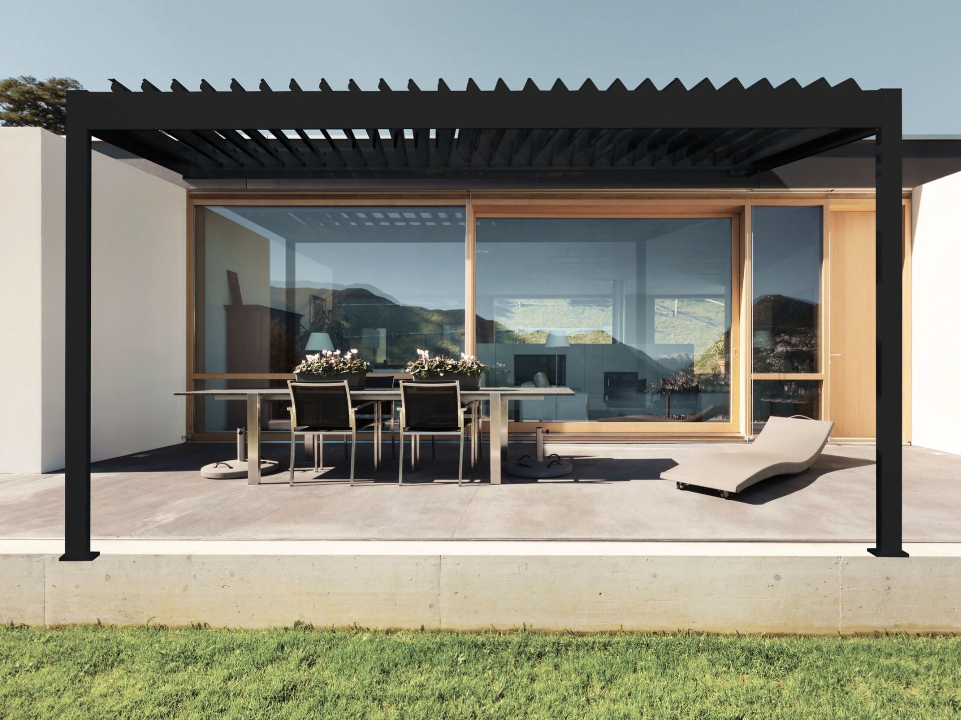 Freestanding Louvre Roof Glass 
 Sliding Doors Concept Outdoor Solutions