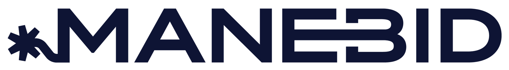 ManeBid logo in dark blue with a starburst icon on a white background