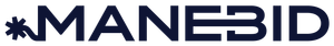 ManeBid logo in dark blue with a starburst icon on a white background
