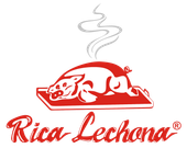 Logotipo rojo de un cerdo asado en una bandeja con vapor y las palabras “Rica Lechona”.