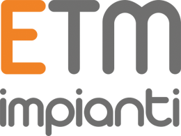 Logo ETM impianti in testo arancione e grigio