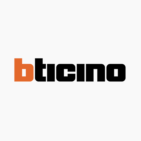 Logo Bticino in arancione e nero su sfondo bianco.
