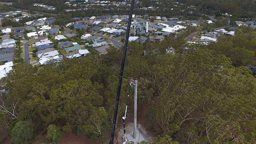 An Aerial View of a Pole in the Middle of a Residential Area — East Coast Cranes in Gold Coast, QLD