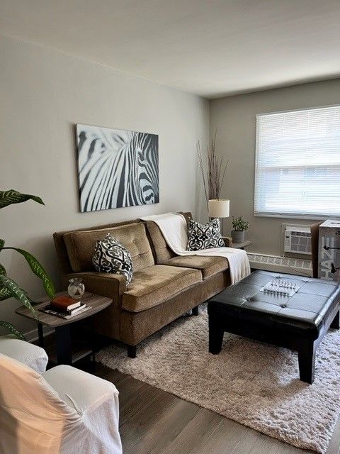a living room with a couch and a coffee table
