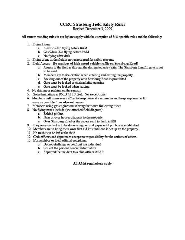 CCRC Strasburg Field Safety Rules