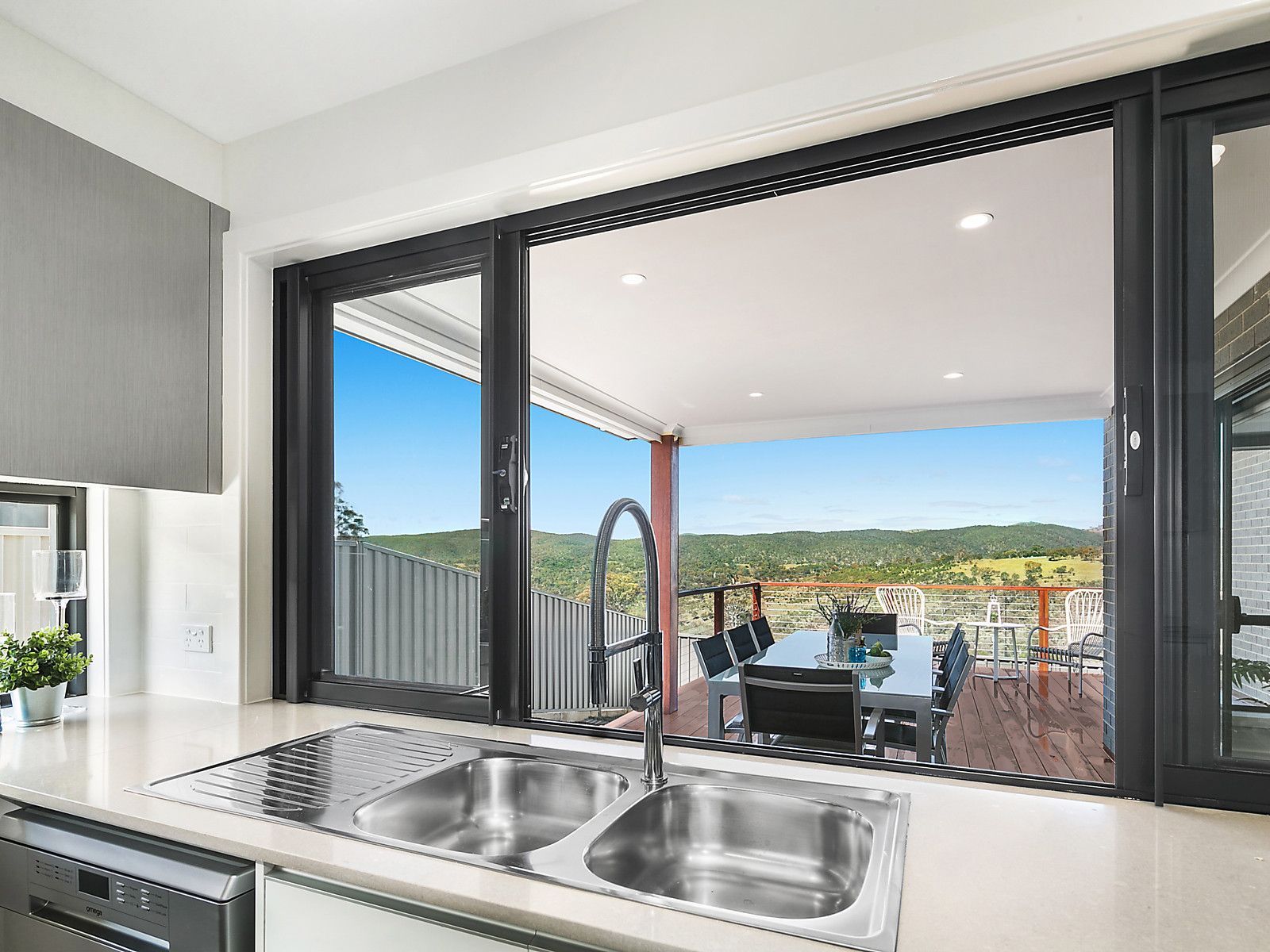 Kitchen With Balcony View