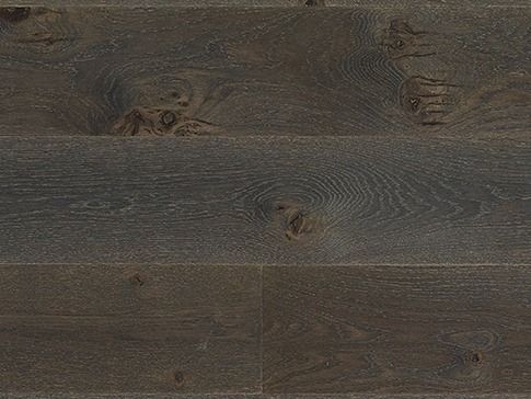 Dark-stained wooden flooring with visible grain and knots.