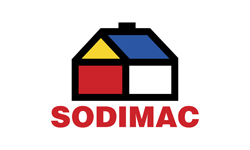 Un logo para una empresa llamada Sodimac con una casa en el medio.