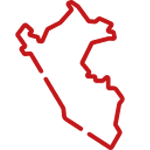 Un dibujo de línea roja de un mapa de Perú sobre un fondo blanco.