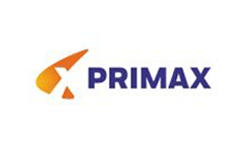 Un logotipo azul y naranja para una empresa llamada Primax.