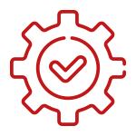 Un engranaje rojo con una marca de verificación en su interior.