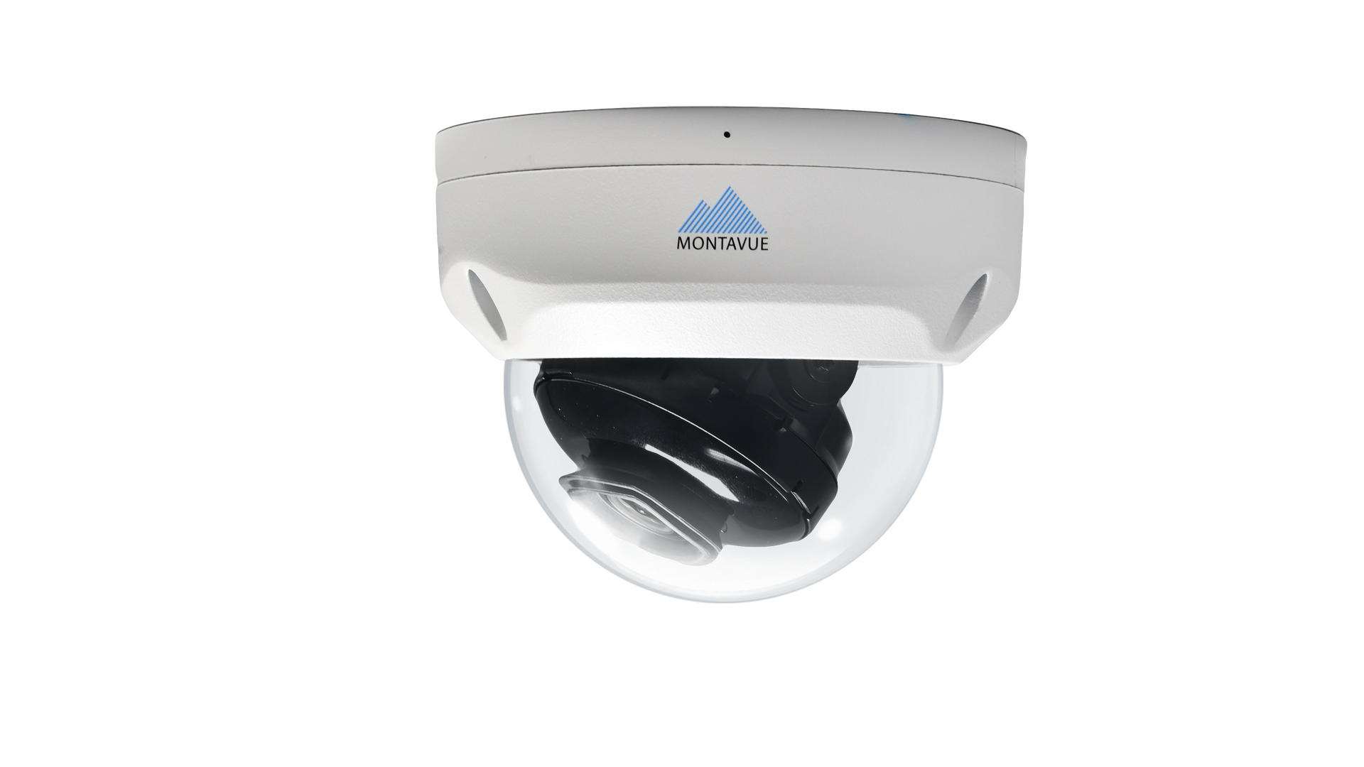 White dome security camera mounted on a ceiling
