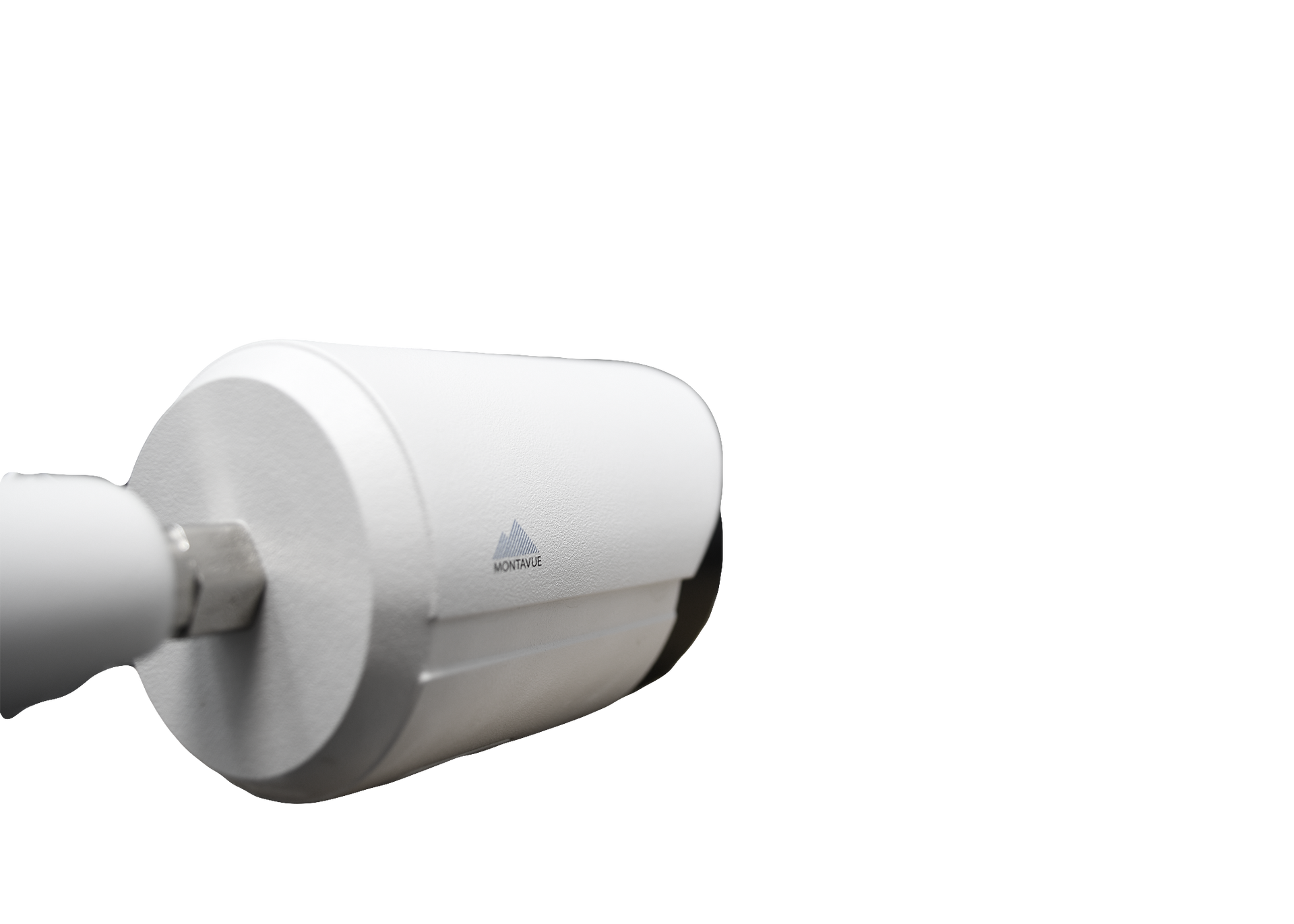 White cylindrical pipe connector with a gray metal joint on a white background