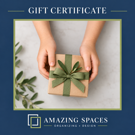 A gift certificate for amazing spaces organizing and design