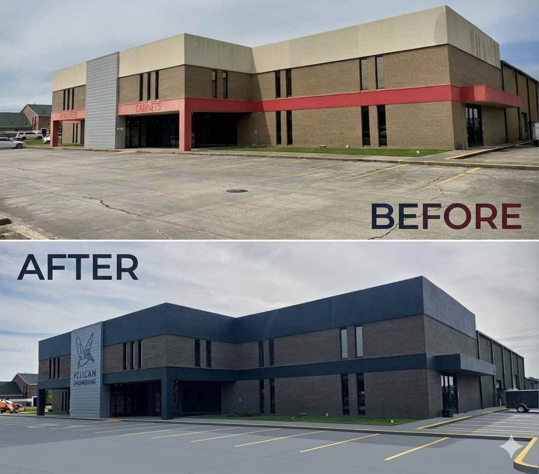 Commercial painting project before and after.
