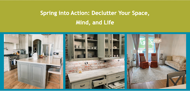 A collage of three pictures of a kitchen , living room , and dining room.