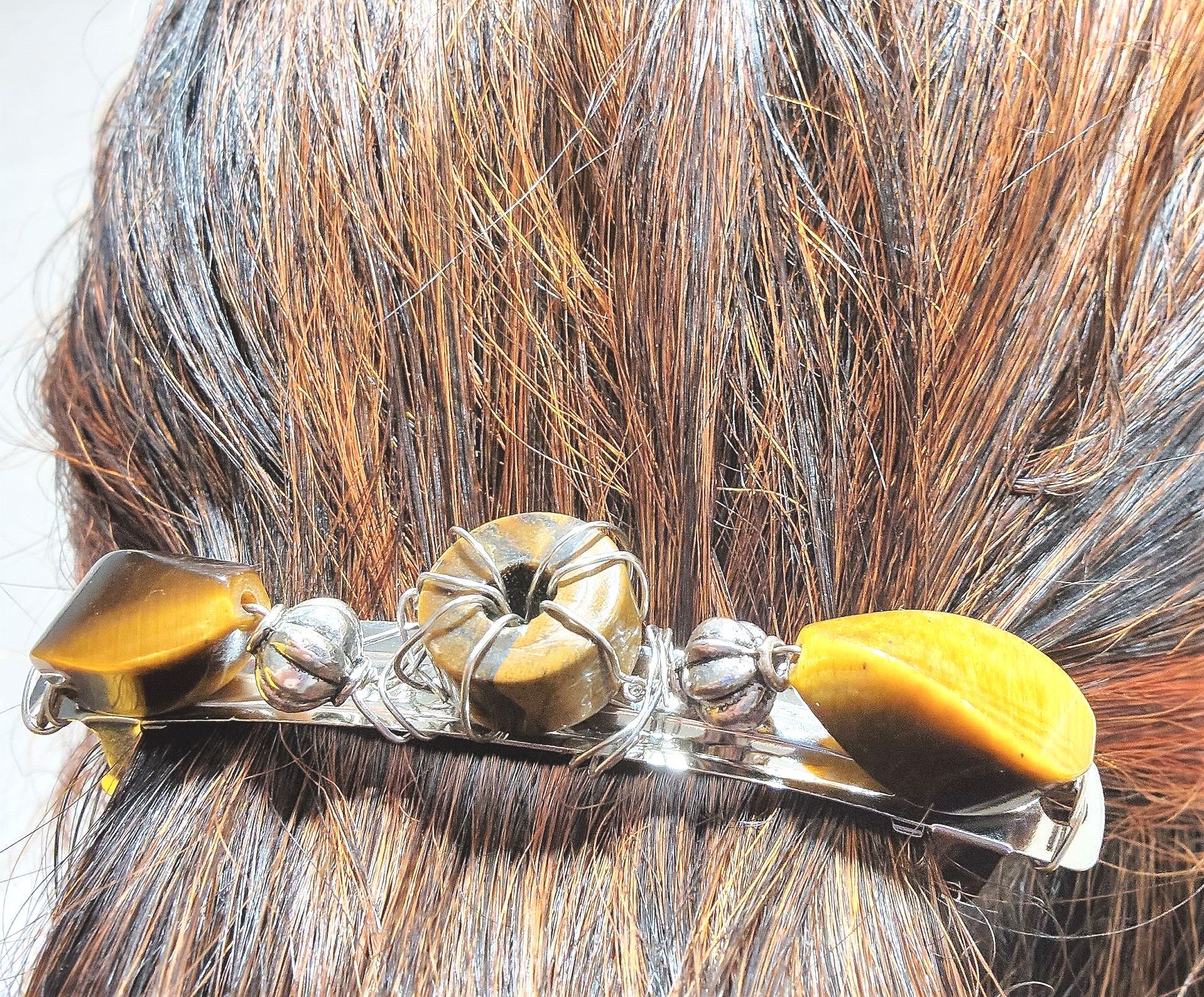 TRUE TIGER'S EYE CRYSTAL Hair Barrette