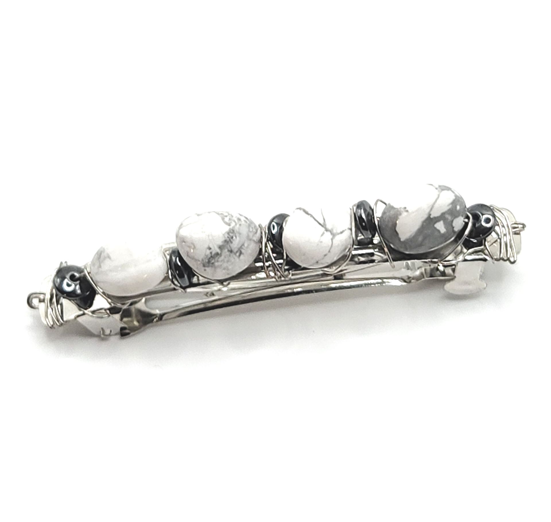 HEMATITE HOWLITE JASPER CRYSTAL Hair Barrette