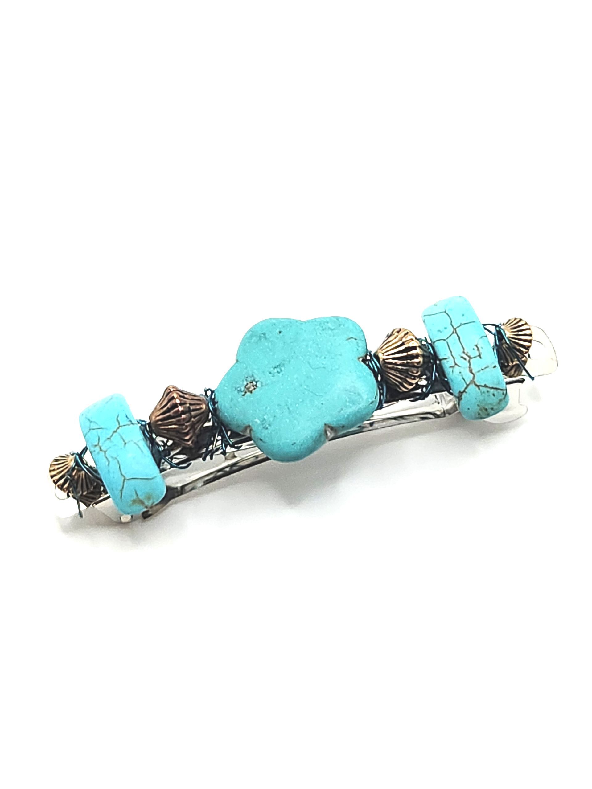 FLOWER TURQUOISE CRYSTAL Hair Barrette