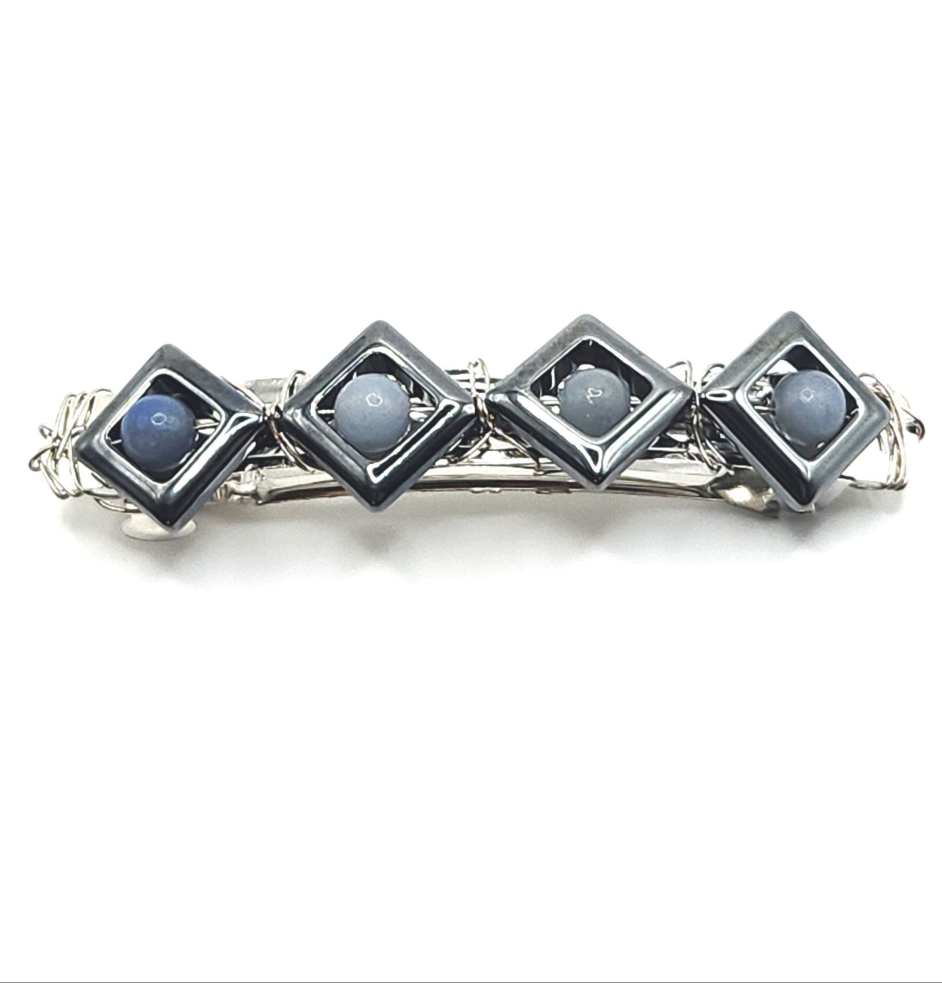 SMOOTH SODALITE HEMATITE CRYSTAL Hair Barrette