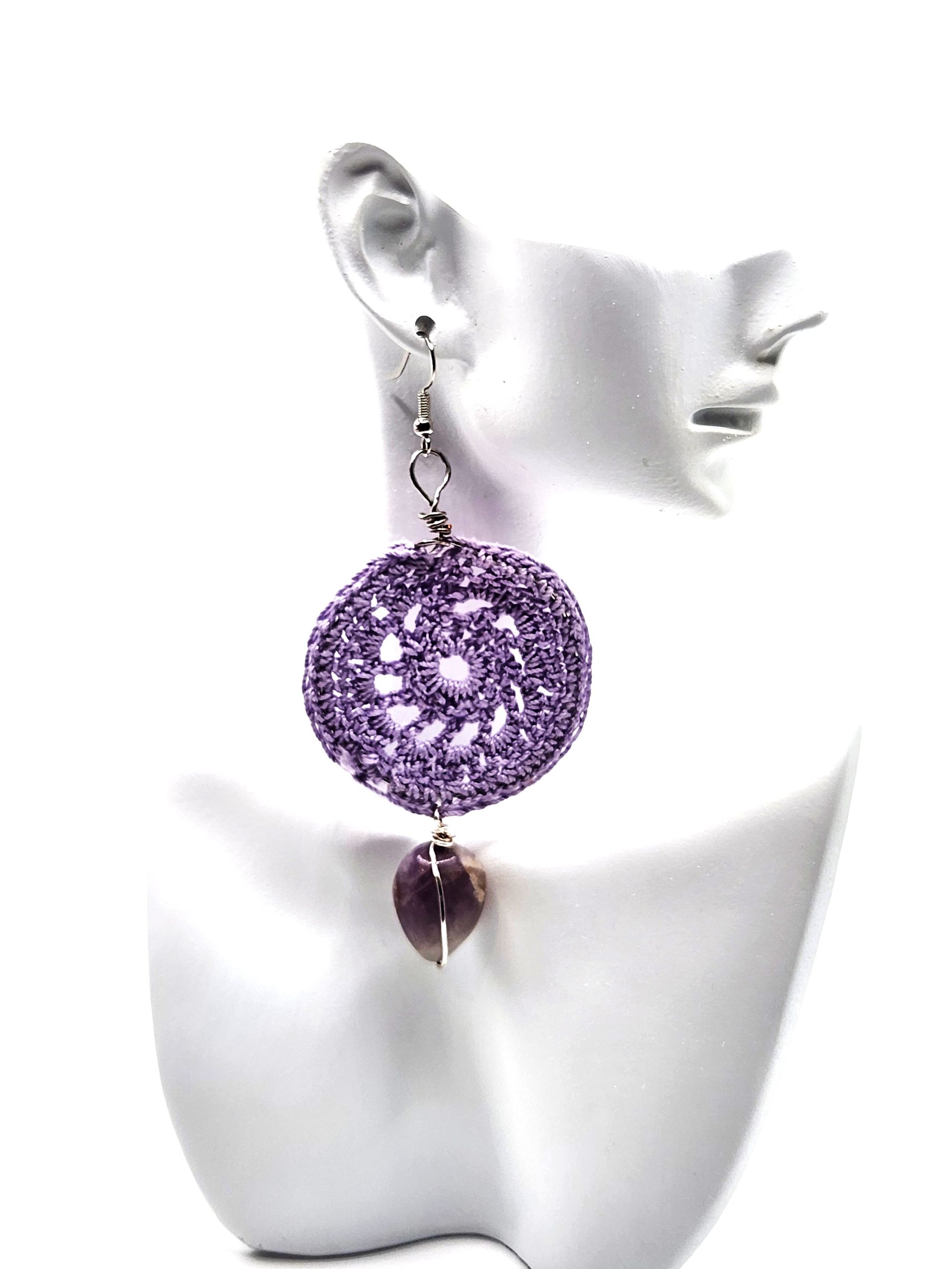 Crochet Rounds Amethyst Crystal Earrings