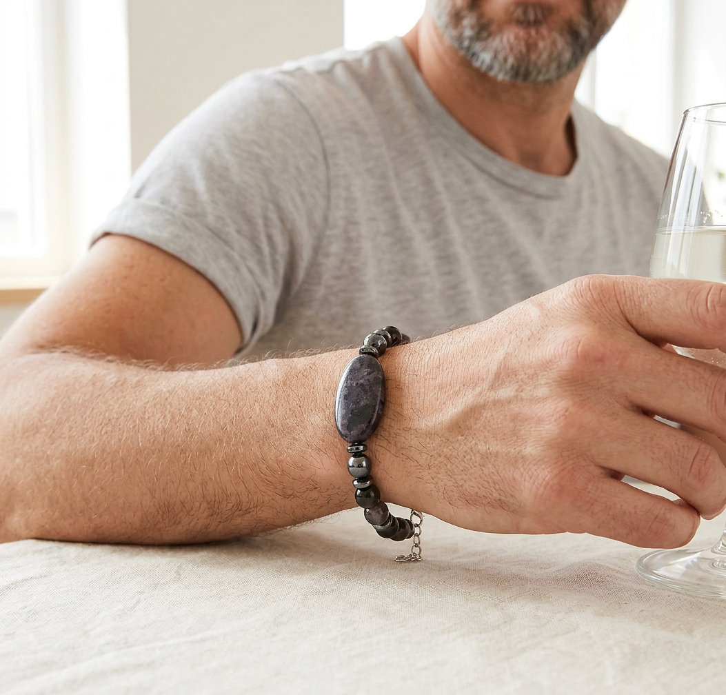 Lively Larvikite Obsidian Crystal Bracelet for Men