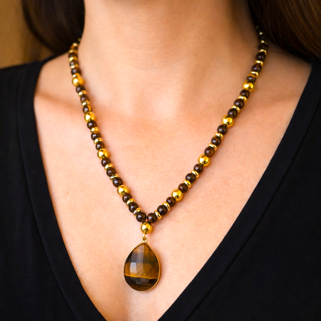 Gleaming Gold Tiger’s Eye Crystal Necklace