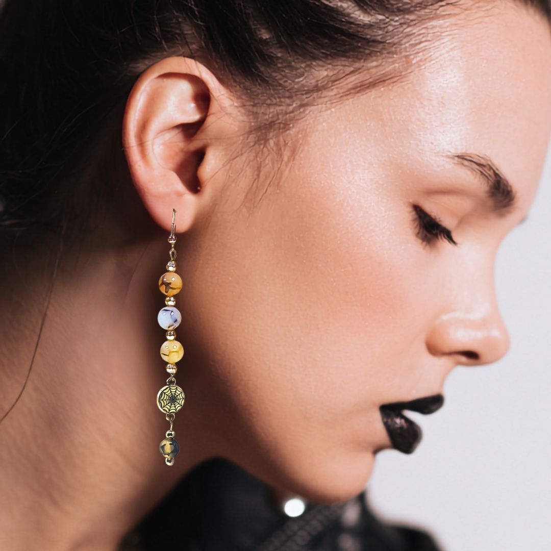 Spellbound Spider Web Agate Crystal Earrings