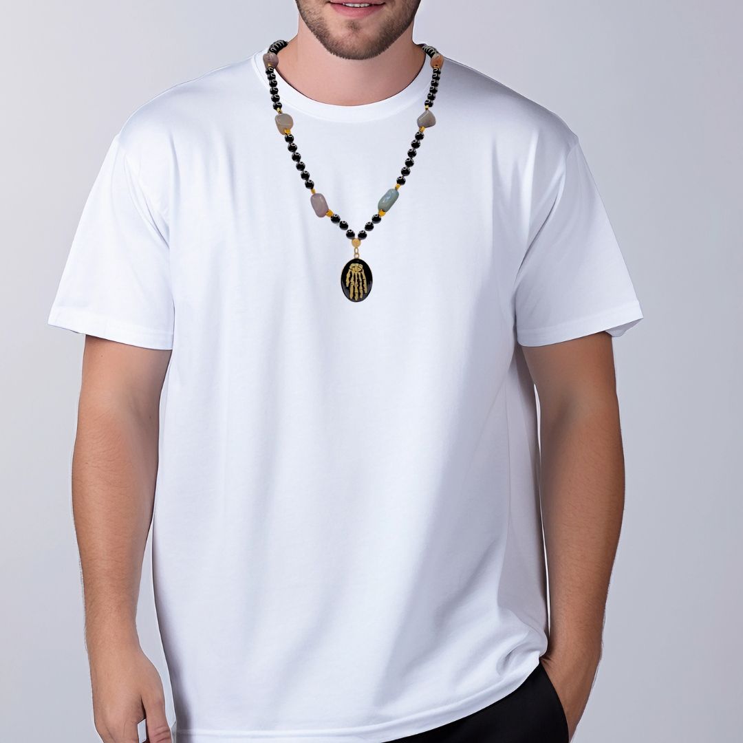 Intriguing Black Agate Skeleton Crystal Necklace