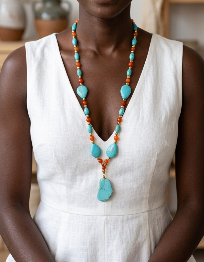 Cool Carnelian Turquoise Crystal Necklace