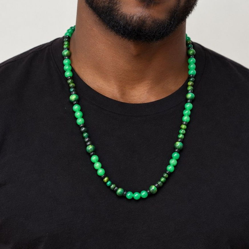 Abundant Aventurine Tiger’s Eye Crystal Necklace for Men