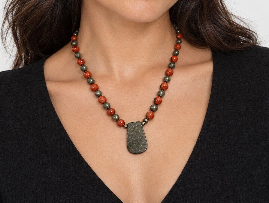 Prosperous Pyrite Jasper Crystal Necklace
