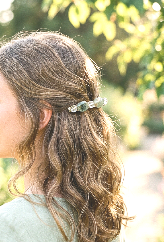 PRETTY PREHNITE CRYSTAL Hair Barrette