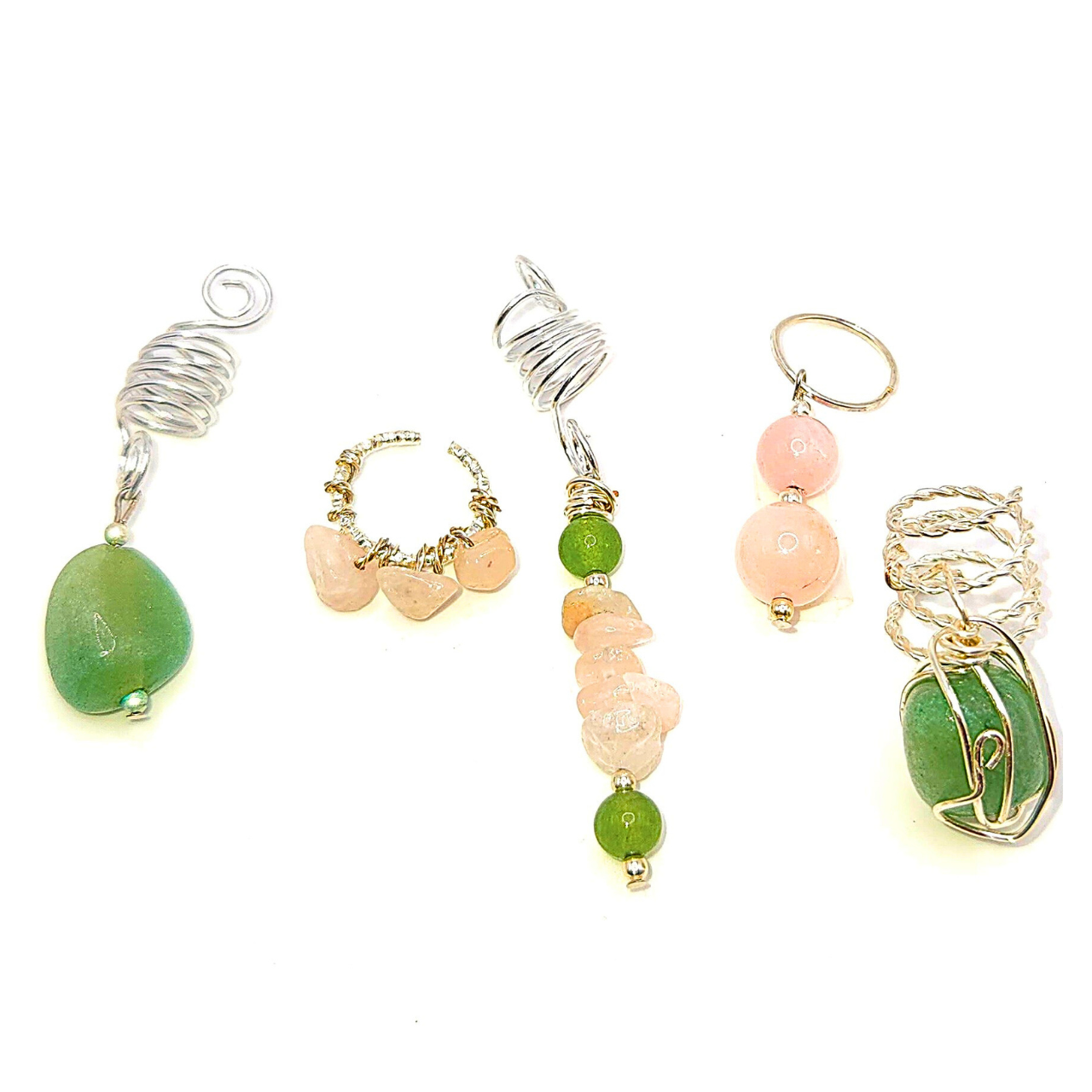 Green Aventurine Rose Crystal Hair Jewelry Set