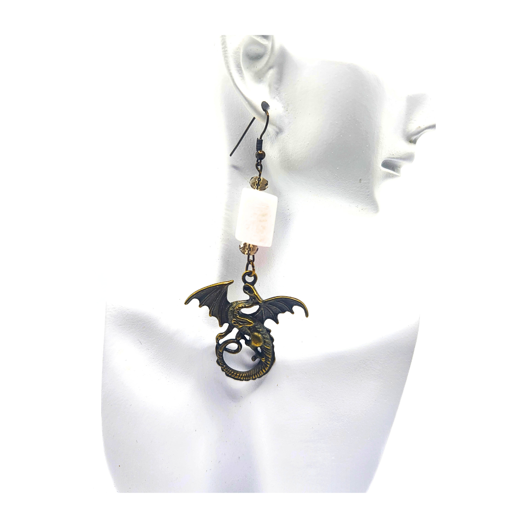 Mystical Moonstone Dragon Crystal Earrings