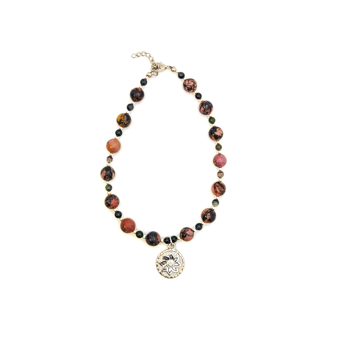 Refined Rhodonite Sun Crystal Anklet