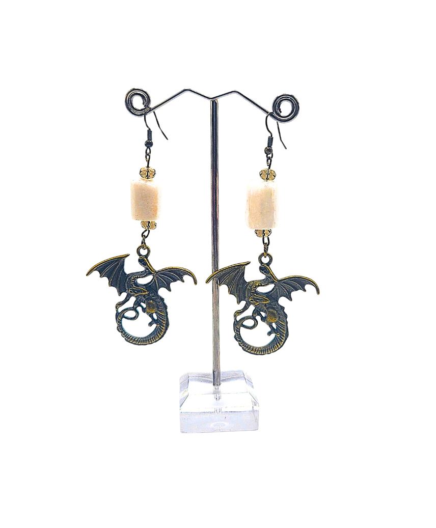 Mystical Moonstone Dragon Crystal Earrings