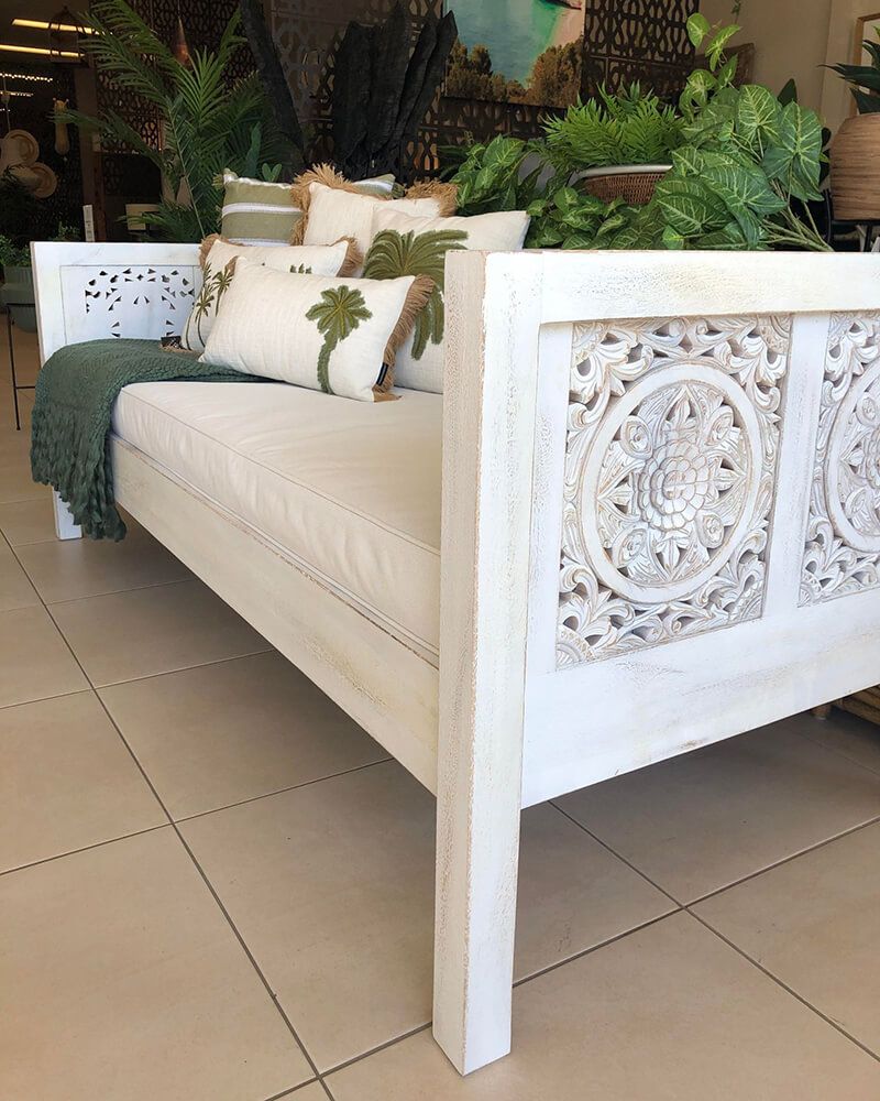 Beautiful Lounge Suite With A White Timber Frame — Tropic Living in Palm Cove, QLD