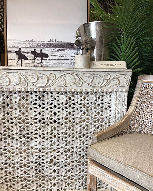 Carved Wooden Cabinet And Chair — Tropic Living in Palm Cove, QLD