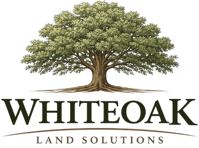 Logo for Whiteoak Land Solutions featuring a detailed, wide-spreading oak tree above the company name in dark serif text.