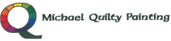 Logo for Michael Quilty Painting featuring a colorful circular design inside the letter 