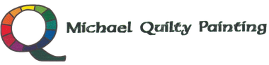 Logo for Michael Quilty Painting featuring a colorful circular design inside the letter 