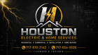 Gold Houston Electric & Home Services logo with house, lightning bolt, and plug icon on black background