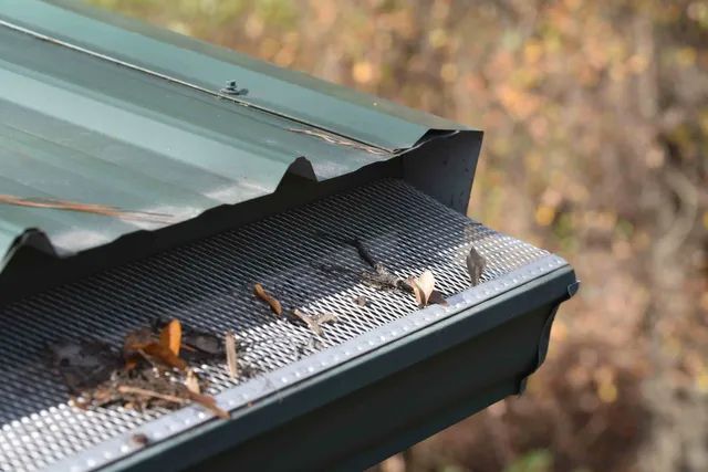 A Close Up Of A Gutter On A Roof With Leaves On It — All Roof Restorations & Solar In Northern Rivers, NSW