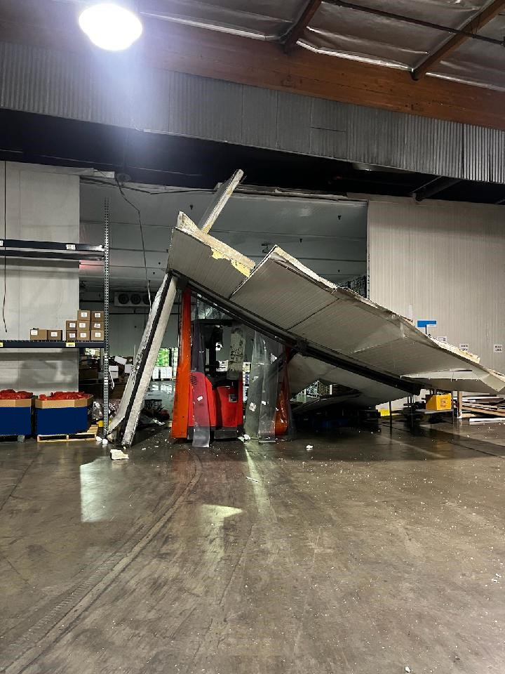 broken wall from forklift